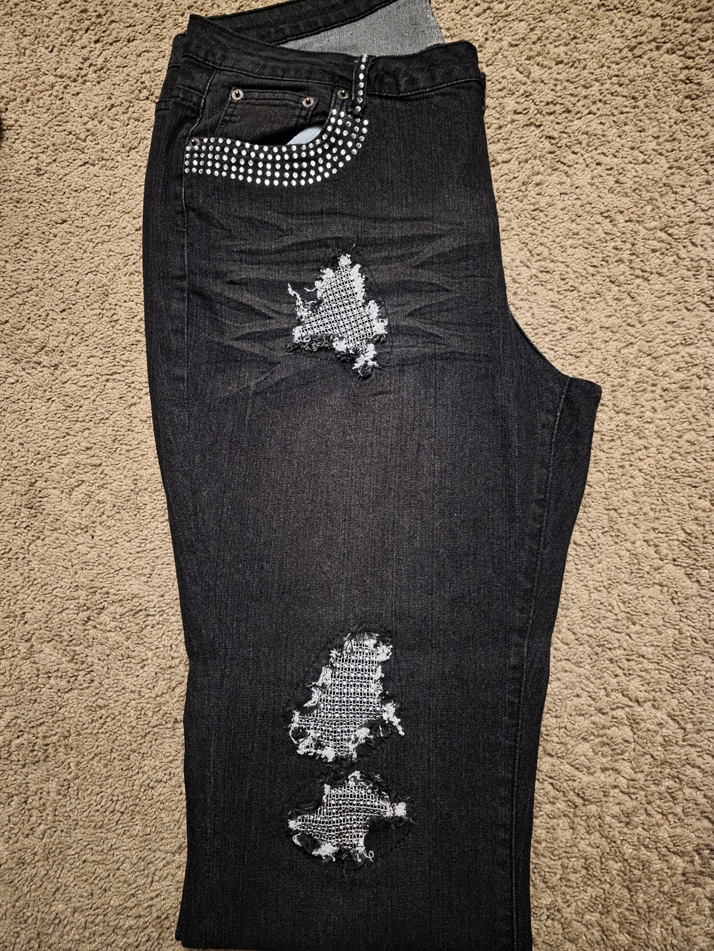 Ashley Stewart Black Skinny Jeans with Rhinestone Pocket